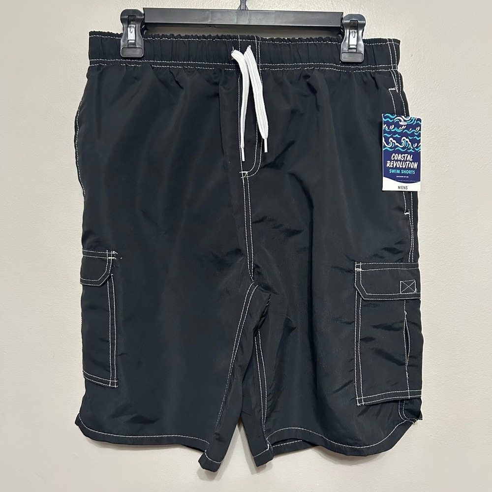 Coastal Revolution Swim Shorts Men M Black NEW Cargo Trunk M-1000-BLACK Vacation